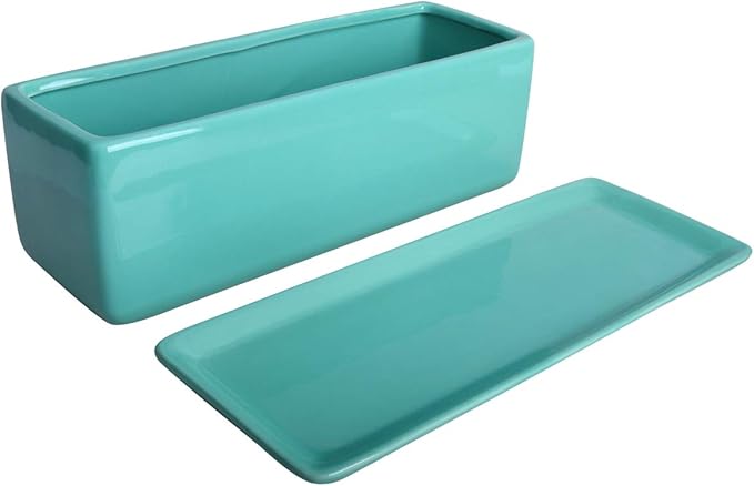 Vencer 12 Inch Rectangular Modern Minimalist Ceramic Succulent Planter Pot - Window Box with Saucer,Office Desktop Potted Stand,Turquoise,VF-0135T