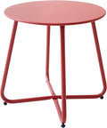 Patio Small Side Table Waterproof Round Metal Steel Weather Resistant Portable Outdoor and Indoor End Table for Garden Balcony Yard, Red