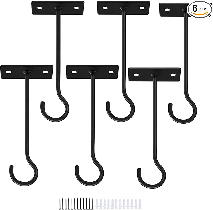 6Pack 6inch Wall Hook for Hanging Plant Bracket Metal Plant Hook Black