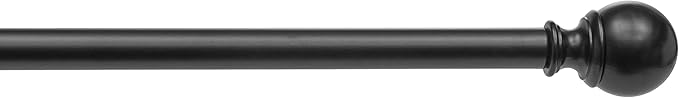 Amazon Basics Adjustable Curtain Rod for Windows with Round Finials, 1-Inch Rod, 36" to 72", Black, 1-Pack
