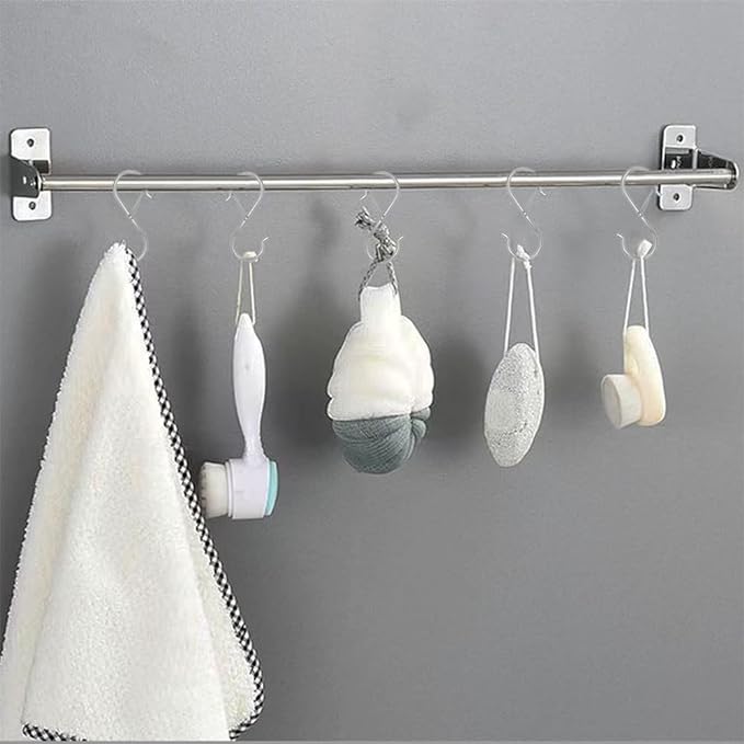 8 Pack S Hooks for Hanging, 3.5 inch Heavy Duty S Hooks with Safety Buckle S Shaped Hooks Kitchen Pot Rack Hooks Closet Hooks for Hanging Plants, Clothes, Kitchen Utensil, Bags (Silver)