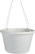 The HC Companies Euro Hanging Basket Planter Decorative 12-Inch Large Plastic Hanging Basket w/Swirl Design for Outdoor Plants, White
