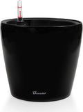 Dexceder 11x10 Inches High Gloss Self Watering Planter Indoor Outdoor, Inner Pot Design, Thickened Table Flower Plant Pot with Water Level Indicator (Black)