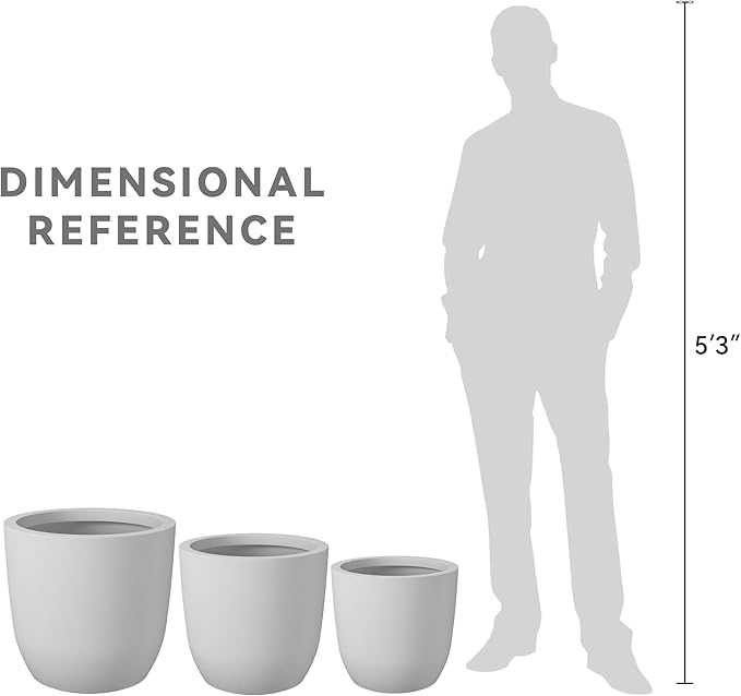 Kante 20",16.5",13.4" Dia Round Concrete Planters (Set of 3), Outdoor Indoor Modern Decorative Plant Pots with Drainage Hole & Rubber Plug for Home & Garden, Natural Concrete