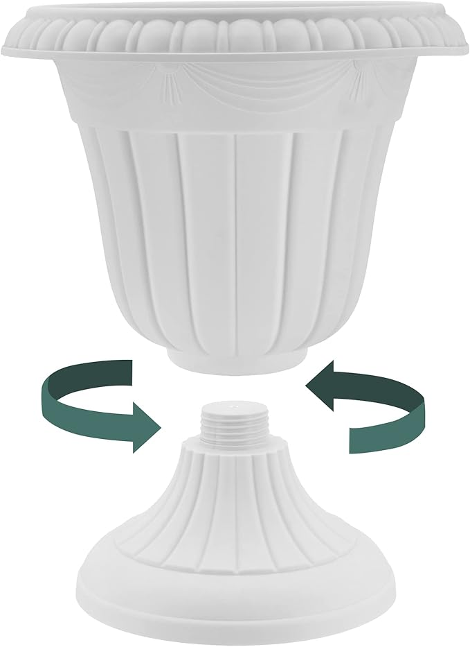 Arcadia Garden Products PL10SL Classic Traditional Plastic Urn Planter Indoor/Outdoor, 15" x 13", Brushed Silver