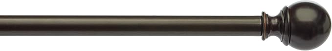 Amazon Basics Adjustable Sturdy Curtain Rod for Windows with Round Finials, Easy Install Hardware, 1-Inch Rod, 72" to 144", Dark Bronze, 1-Pack