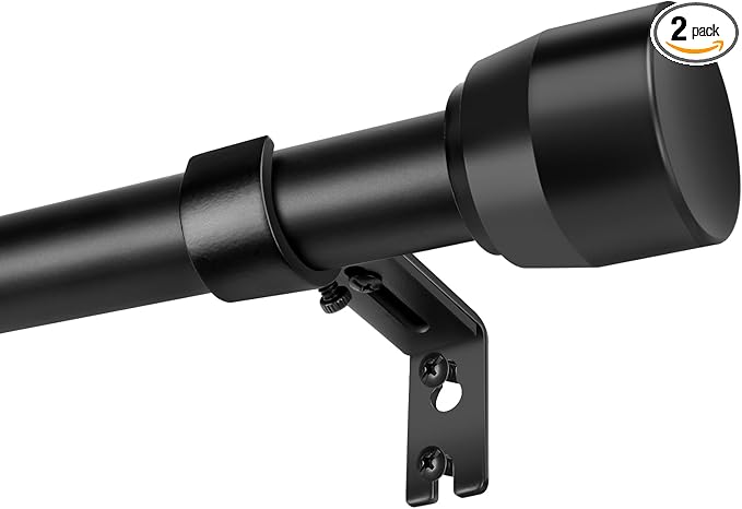 Matte Black Curtain Rod Itself is 30-144 inch 2 Pack, Fit 30 to 142, 66 to 120 inch Windows with 1 Inch Diameter Heavy Duty Adjustable Telescopic Rod, 1 Inch Diameter Splicing Extra Long