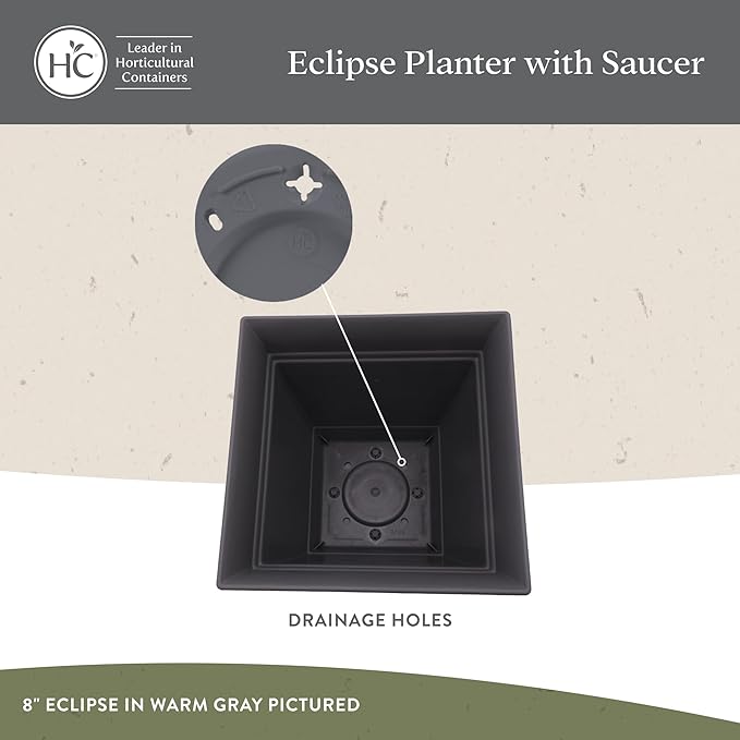 The HC Companies 12 Inch Eclipse Square Planter Pots with Drainage Holes & Attached Saucer, Lightweight UV-Resistant Plastic Indoor Outdoor Planters, 2-Pack Flower Pots for Garden & Home Decor, Clay