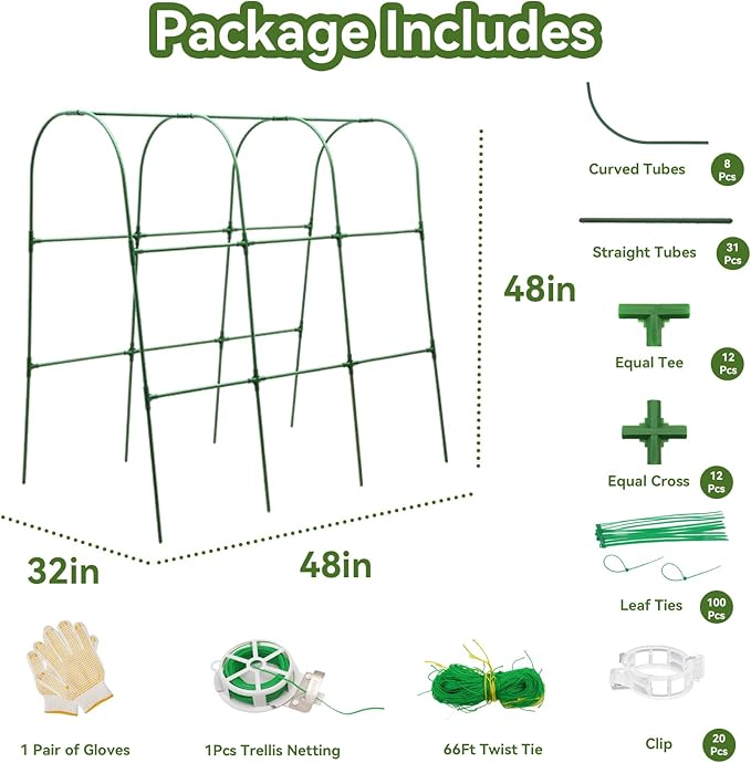 2 Pack Cucumber Trellis for Raised Bed, U-Shape Garden Trellis for Climbing Plants Outdoor, Metal Arch Trellis for Vegetables, Plant Support for Tomato, Bean, Pea
