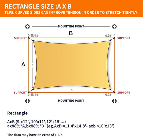 12'x16' Sun Shade Sail Curved Commercial Outdoor Shade Cover Turquoise Rectangle Heavy Duty Permeable 185GSM Outdoor Shades for Patio Garden Sandbox