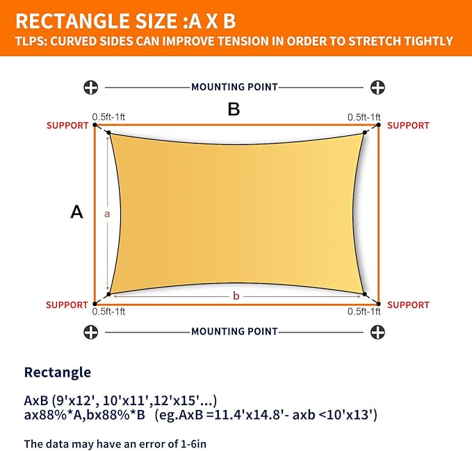 12' x 16' Rectangle Sun Shade Sail Canopy UV Block Sunshade for Outdoor Patio Garden Backyard Pergola Shade Cover Sand