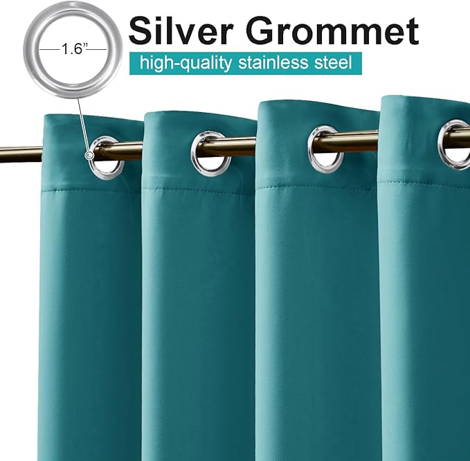 NICETOWN 2 Panels Peacock Teal Outdoor Curtains for Patio Waterproof 108" Long, Triple Weave Rustproof Grommet Thermal Insulated Privacy Room Darkening for Gazebo/Pergola, W52 x L108