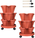 GameXcel Vertical Planter 3 Tier Stackable Planters Garden Planters Strawberry Herb Flower and Vegetable Planter Indoor Outdoor Gardening Pots with Removable Wheels and Tools 2-Pack