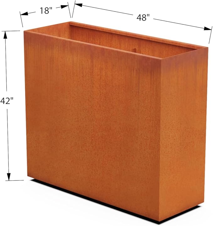 Plantercraft Large Rectangular Planters for Outdoor Plants - 42" Tall Extra Large Outdoor Planters for Privacy Screen | 48x18 Corten Steel Planter Box, Made in USA