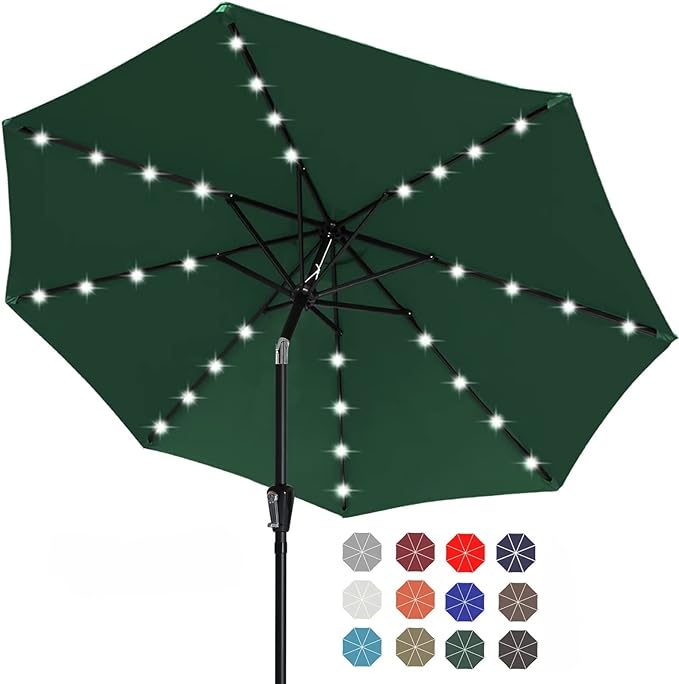ABCCANOPY Durable Solar Led Patio Umbrellas with 24LED Lights 7.5FT (Green)