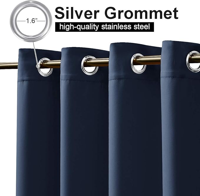 NICETOWN Outdoor Curtain for Patio Waterproof, Rustproof Top and Bottom Grommet Windproof Drape Thermal Insulated Blackout Indoor Outdoor Blinds for Porch/Gazebo, W52 x L84, Navy Blue, 1 Panel