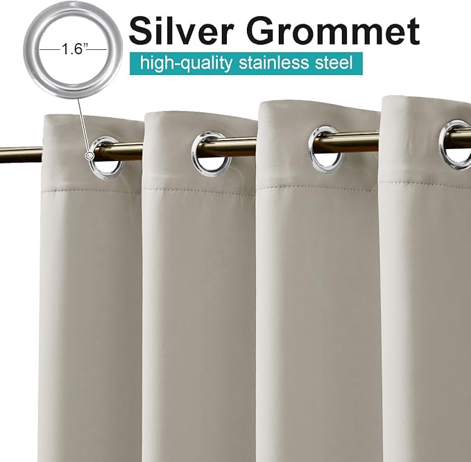 NICETOWN Natural Outdoor Curtains for Patio Waterproof, Thermal Insulated Rustproof Grommet Light Blocking Indoor Outdoor Window Treatment Room Darkening for Gazebo, W52 x L95, 1 Panel