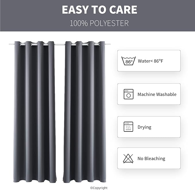 Outdoor Indoor Curtains W52 x L132 for Patio - Weather-resistant Window Panels Privacy Protect Grommet Top Thermal Insulated Home Curtain for Porch Pergola Lawn Garden Hot Tub Area (Gray, 2 Panels)