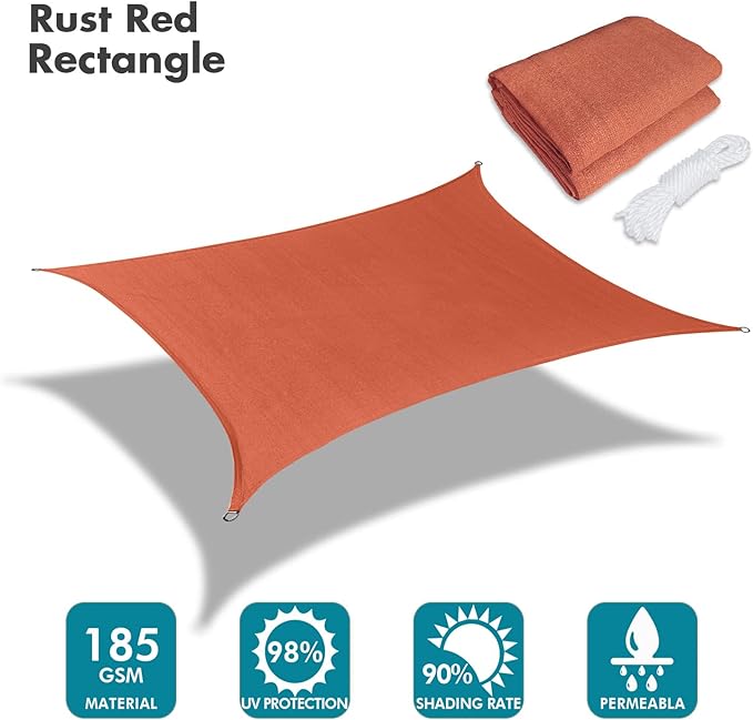 KANAGAWA 18'X18' Rust Red Custom Size Sun Shade Sail Square UV Block Canopy Cover for Patio Backyard Lawn Garden Outdoor (Customized Available)