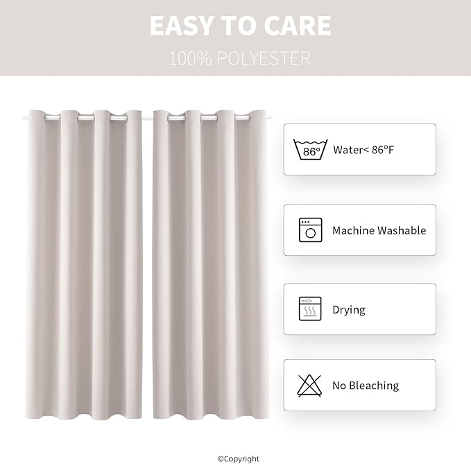 Waterproof Outdoor Curtain W52 x L84 - Grommet Top Sunlight Blocking Window Treatment Drapes Blackout Curtains for Home Bedroom Living Room Outdoor Patio Porch Pergola (Cream, 2 Panels)