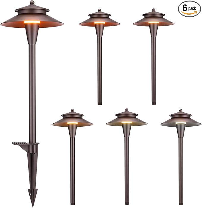 LEONLITE 5CCT Low Voltage Pathway Lights, 12-24V LED Landscape Path Light, 1800/2700/3000/4000/5000K, Double Layer, CRI90, IP65 Waterproof Landscape Lighting, Aluminum, Oil Rubbed Bronze, Pack of 6