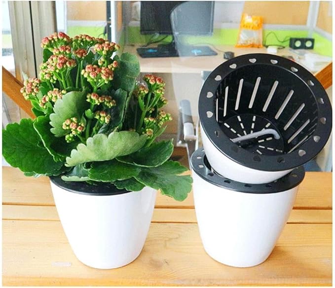 2 Pcs 3.5“ Self Watering Planter White Flower Pot, Flowers Plants, Small Mini Planter Pot, for All Plants, Herbs, African Violets, Succulents