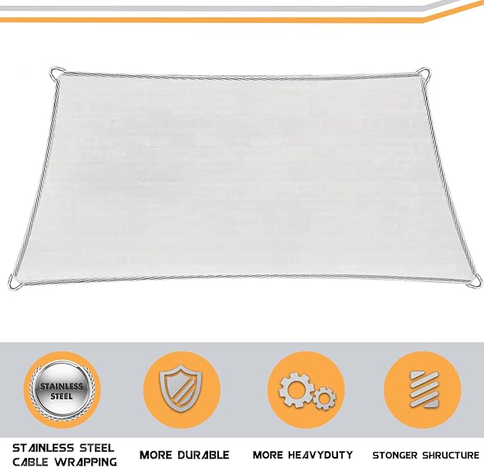 Upgraded with High-Strength Steel Cable Edges 8' x 12' Sun Shade Sail Sand Rectangle, Heavy Duty UV Blockage Outdoor Cover with Steel Wire Edges for Patio Garden