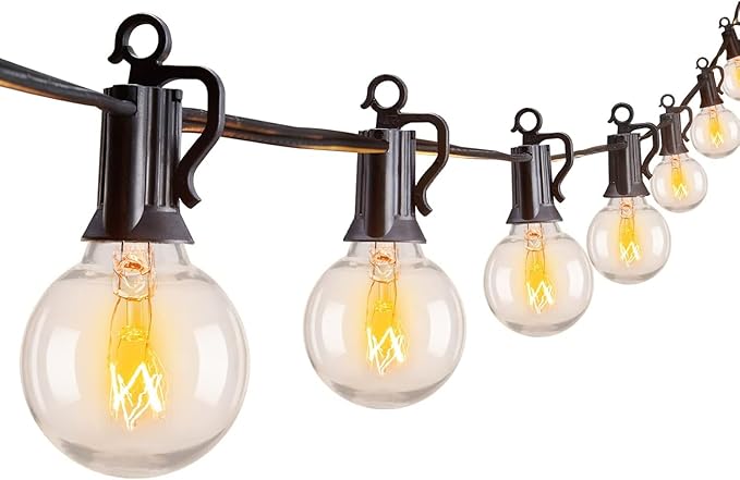 Brightown Outdoor String Lights 30FT G40 Globe Patio Lights with 27 Edison Glass Bulbs(2 Spare), Waterproof Connectable Hanging Light for Backyard Porch Balcony Party Decor, E12 Socket Base, Black