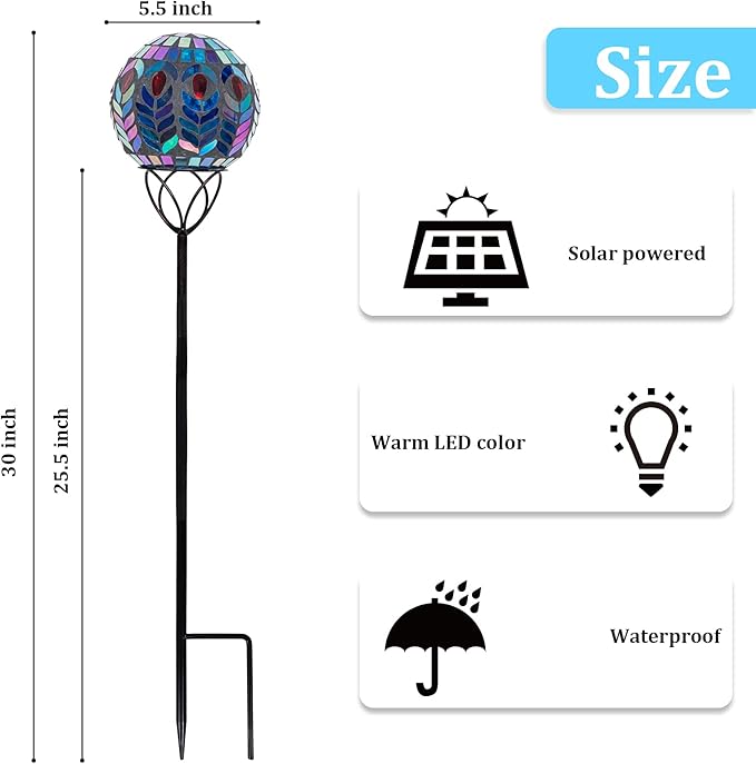 Afirst Solar Outdoor Garden Lights Decorative - Mosaic Solar Stakes Gazing Ball Waterproof Outdoor Lights Stakes for Pathway Yard Lawn Decoration(Multi)