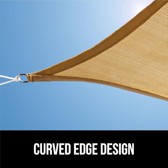 GORILLA GRIP Heavy Duty Sun Shade, UV Protection Fade Tear and Rust Resistant Rectangle Sunshade Canopy, Curved Edges Blocks Sunlight, Breathable Sail, Outdoor Patio, Lawn Garden 10x10 FT Sand