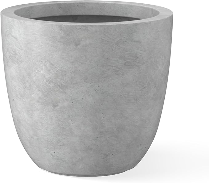Kante 18 Inch Dia Round Concrete Planter, Indoor Outdoor Large Plant Pot with Drainage Hole and Rubber Plug for Home Patio Garden, Natural Concrete