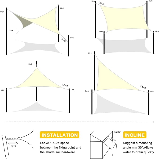 Artpuch Waterproof Sun Shade Sail, 10'x13' Cream Rectangular, UV Resistant Rain Canopy, Curved Edges Shade Cloth for Outdoor Patio, Deck, Yard (Customizable)