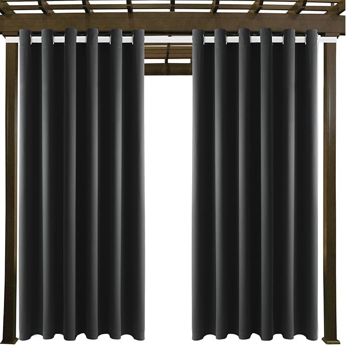 Waterproof Outdoor Curtain W84 x L120 - Grommet Top Sunlight Blocking Window Treatment Drapes Blackout Curtains for Home Bedroom Living Room Patio Pergola Cabana Gazebo (Dark Gray, 2 Panels)