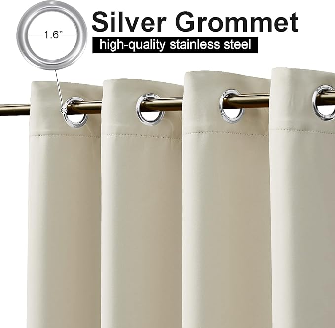 NICETOWN 2 Panels Weighted Outdoor Curtains for Patio Waterproof, Thermal Insulated Grommet & Back Tab on Top & Bottom Windproof Sun Blocking Draperies for Gazebo with Fixed Rope, Beige, W66 x L84