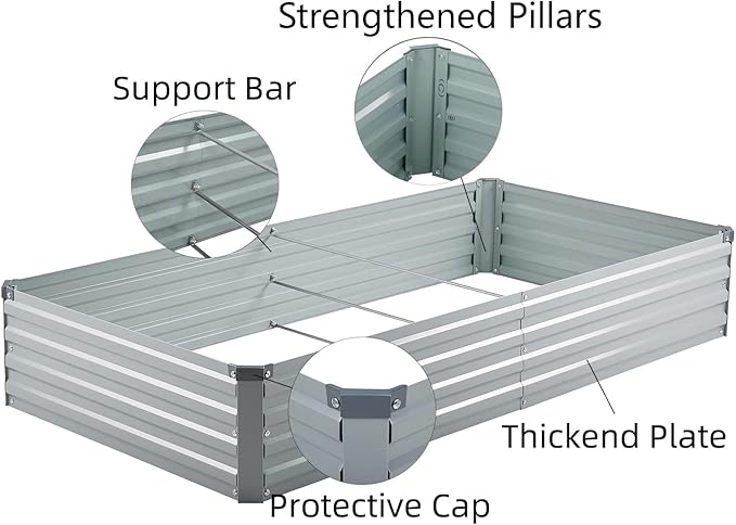 2 Pack 6x3x1FT Galvanized Raised Garden Bed Kit, Outdoor Metal Planter Box for Vegetables, Bottomless Rectangular Gardening Bed with Support Rods, Tool-Free Assembly, Gray