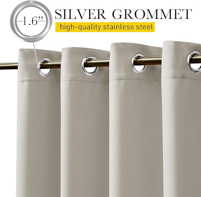 NICETOWN Outdoor Curtains for Patio Waterproof 108 inches Long 2 Panels, Windproof Thermal Insulated Top & Bottom Grommet/Back Tab Privacy Drapes with Rope for Gazebo, Natural, W52 x L108