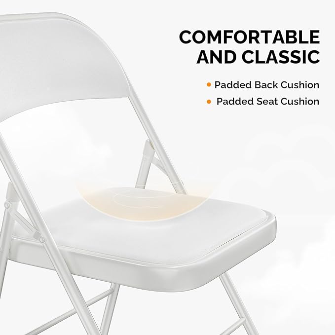 VINGLI 10 Pack Folding Chairs with Padded Seats, Metal Frame with Pu Leather Seat & Back, Capacity 350 lbs, White