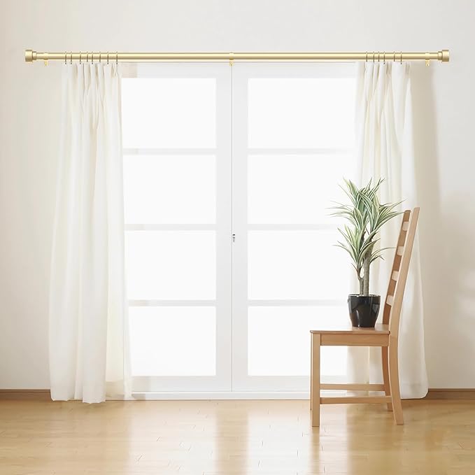 Time Forest Gold Curtain Rods for Windows 32 to 120 Inch (2.6-10 Feet), 1 Inch Diameter Adjustable Heavy Duty Extra Long Curtain Rod, Modern Style Indoor Outdoor Window Drapery Rods with End Caps