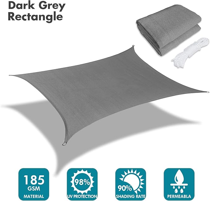 KANAGAWA 14'X20' Dark Gray Custom Size Sun Shade Sail Rectangle UV Block Canopy Cover for Patio Backyard Lawn Garden Outdoor (Customized Available)
