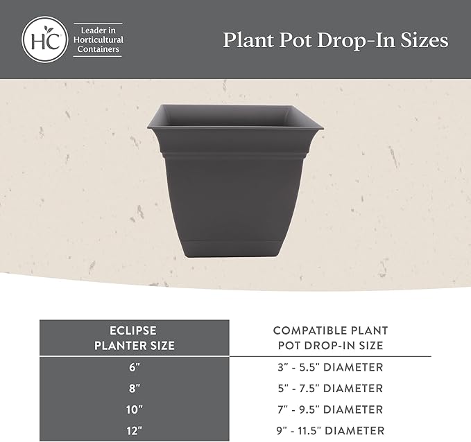 The HC Companies Eclipse Square Plastic Planter w/ Attached Saucer - Outdoor & Indoor Plant Pot with Drainage Holes - Lightweight, UV-Resistant Plastic Pots For Plants (12" Black, Pack of 1)