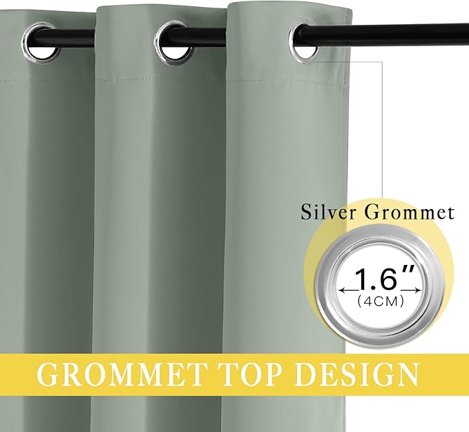 NICETOWN Blackout Sage Green Curtain for Windows 120 inch Long - Thermal Insulated Solid Grommet Room Darkening Drape Sound Reducing for Bedroom/Living Room (1 Panel, W52 x L120)