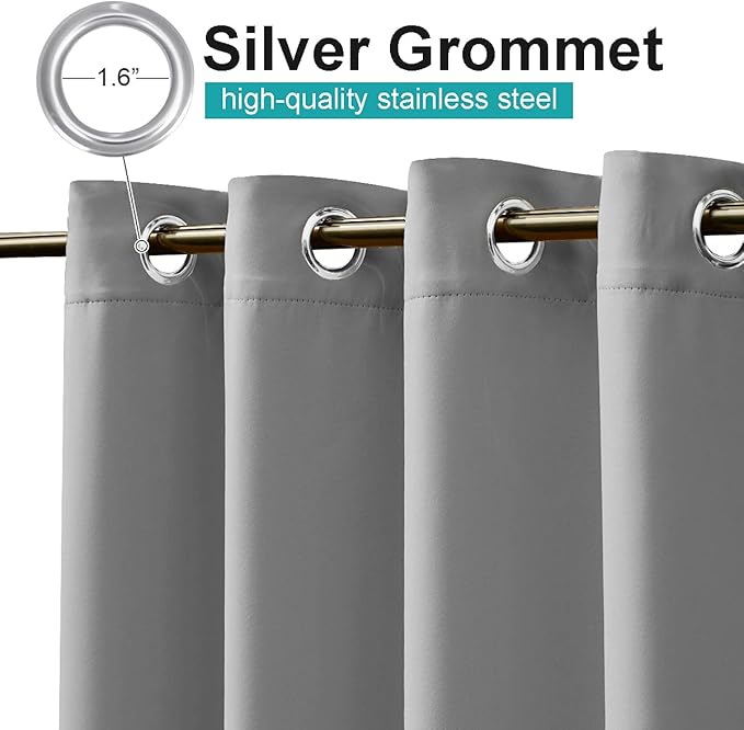NICETOWN 120" L Outdoor Curtain for Patio Waterproof, Thermal Insulated Stainless Steel Grommet Blackout Outdoor/Indoor Curtain Privacy Protect for Landscape, 1 Panel, 52" Wide, Silver Grey