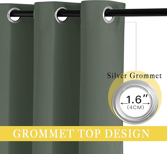NICETOWN Blackout Curtain 63 inch Length - Grommet Sound Reducing Light Blocking Window Drapes Thermal Curtain for Bedroom/Living Room, Dark Mallard, W52 x L63, 1 Panel