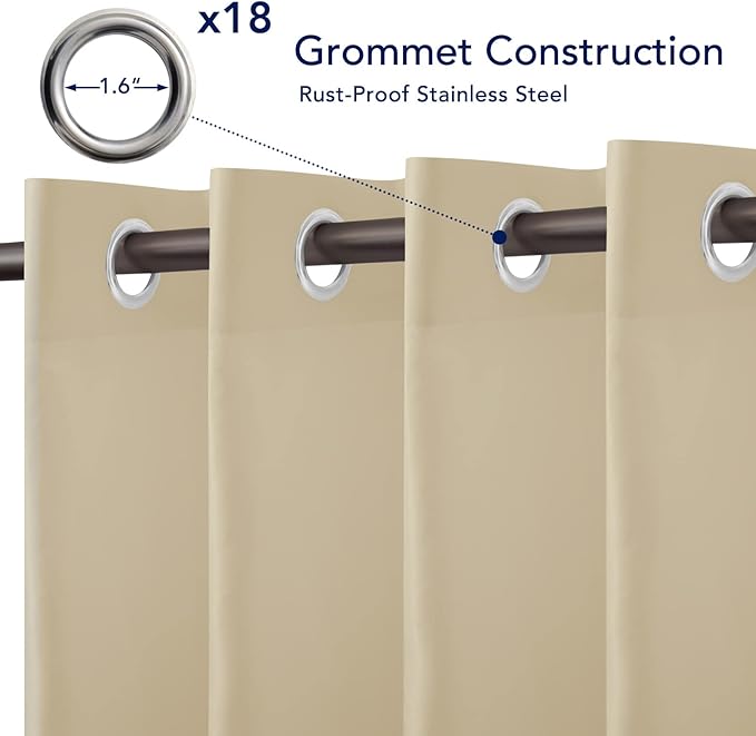 PureFit Outdoor Curtains for Patio Waterproof Weatherproof, UV Resistant Outside Curtains for Gazebo, Front Porch, Pergola, Sun Blocking Privacy Curtain, 150W x 84L inch, 1 Panel, Beige