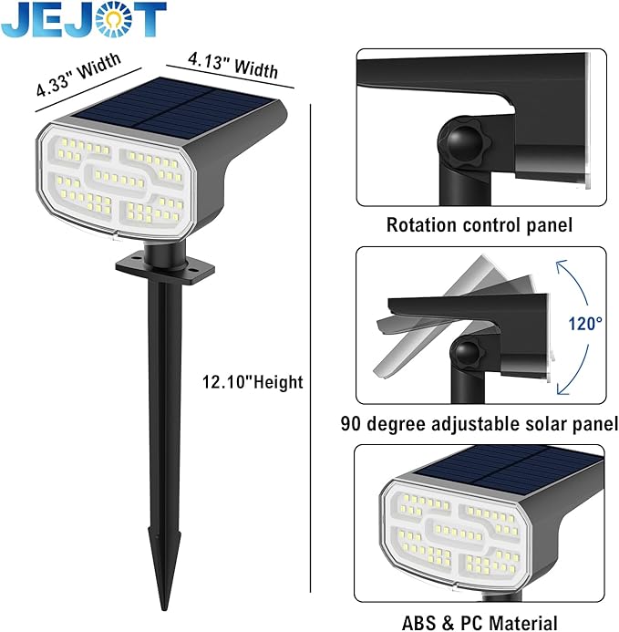 Solar Lights Outdoor Waterproof IP65, Super Bright LED, 3000K 2 Lighting Modes, Solar Powered Yard Garden Solar Spot Lights for Outside Landscape Auto On/Off -6 Pack