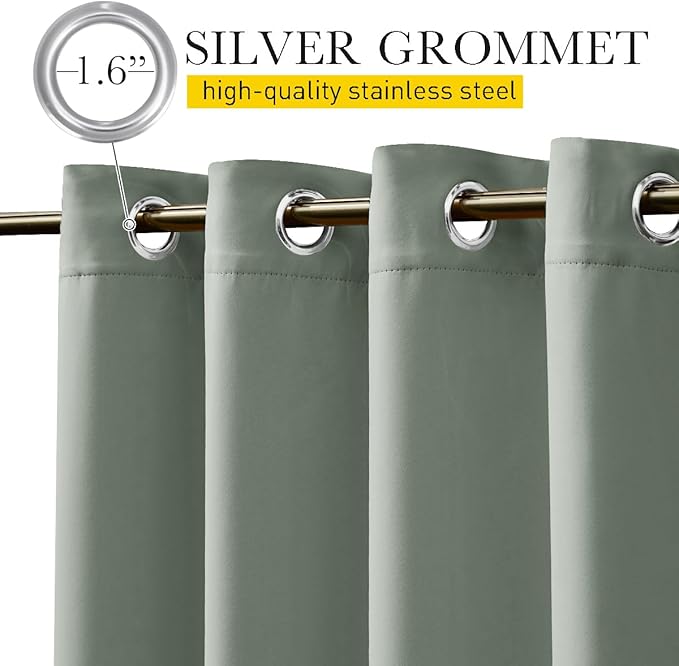NICETOWN 2 Panels Outdoor Curtains for Patio Extra Wide 84", Waterproof & Windproof Grommet & Back Tab Fixed Top and Bottom Thermal Insulated Drapes with Rope for Gazebo, Sage Green, W84 x L84