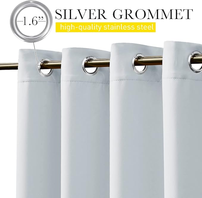 NICETOWN 2 Panels Windproof Outdoor Curtains for Patio Waterproof, Extra Wide Grommet & Back Tab on Top & Bottom Thermal Insulated Sun Blocking Drapes with Rope for Deck, Greyish White, W100 x L84