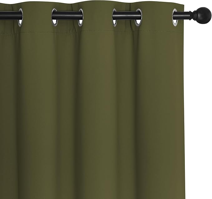 NICETOWN Blackout Window Curtain 90 inch Length - Room Darkening Thermal Insulated Grommet Large Window Treatment Light Blocking for Bedroom/Doorway (Olive Green, 1 Panel, W52 x L90)