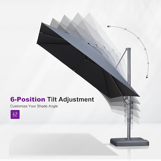 PURPLE LEAF Patio Umbrella 9' X 9' Rectangle Cantilever Umbrella Large Aluminum Outdoor Umbrellas with 360-degree Rotation & UPF40+ Premium Fabric for Deck Pool Garden Yard, Graphite Grey