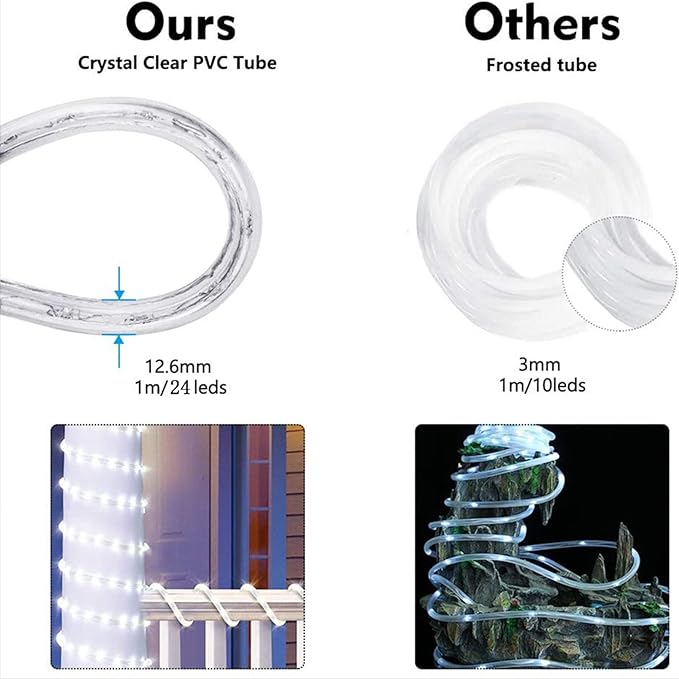 150ft LED Rope Lights Outdoor, 1080 LED Connectable and Flexible Tube Lights with 8 Modes, Waterproof LED Rope Lighting for Garden, Patio, Bedroom, Party, Pool, Indoor Outdoor Decoration (Warm White)